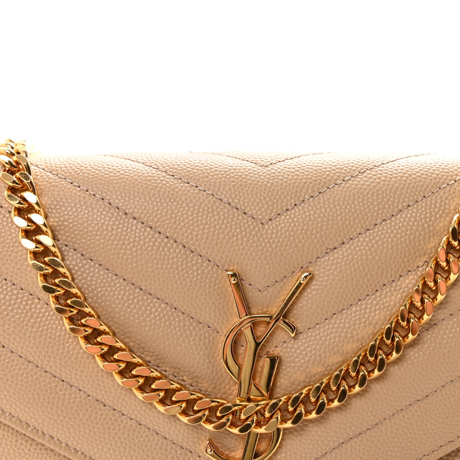 Saint Laurent Grain De Poudre Matelasse Chevron Monogram Chain Wallet Nude Powder 7 of 9