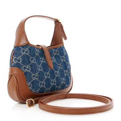 Gucci New Denim GG Monogram Calfskin Mini Jackie 1961 Hobo Blue Tea Cuir 3 of 13