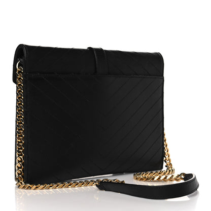 Saint Laurent Calfskin Matelasse Chevron Medium Monogram Satchel Black 3 of 8