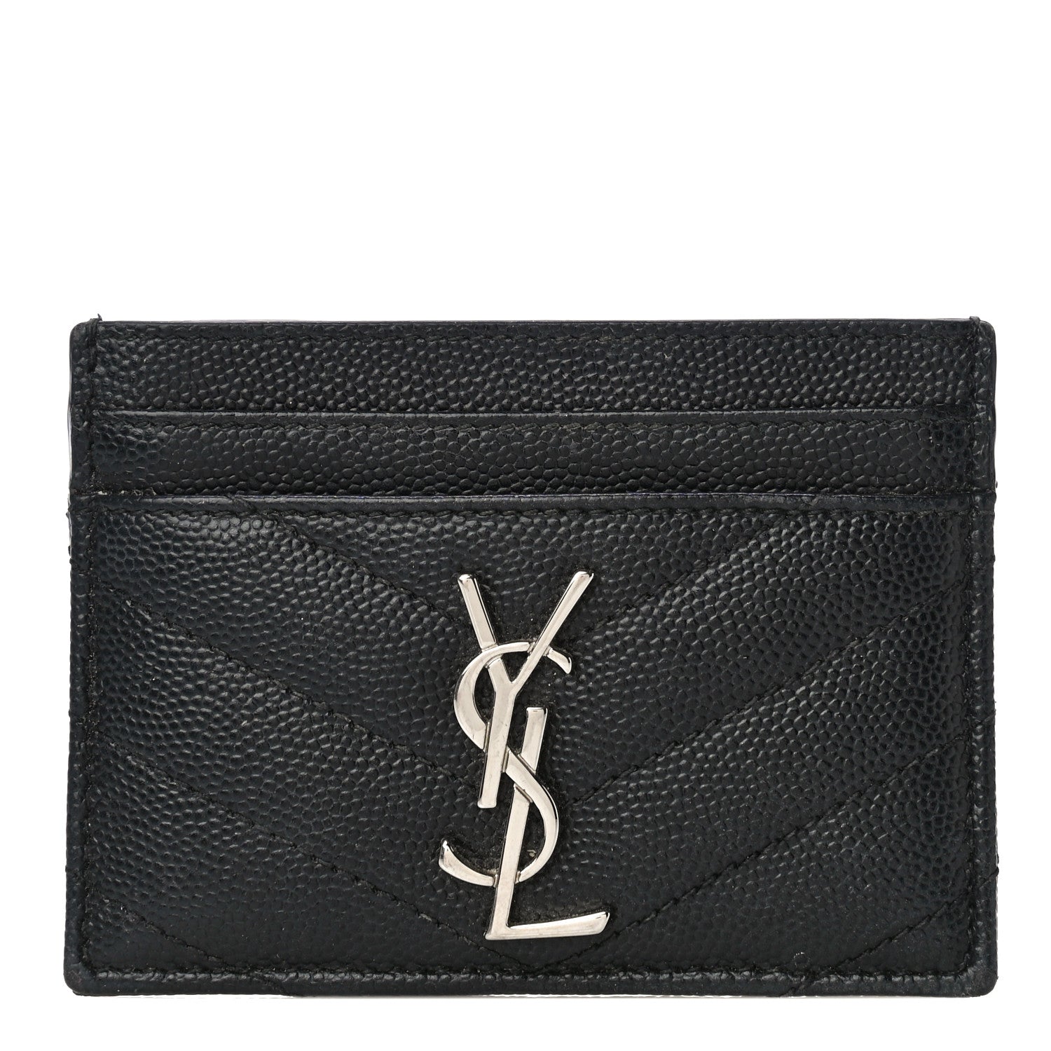 Saint Laurent Grain De Poudre Matelasse Chevron Monogram Credit Card Case Black 1 of 13
