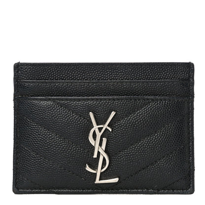 Saint Laurent Grain De Poudre Matelasse Chevron Monogram Credit Card Case Black 1 of 13