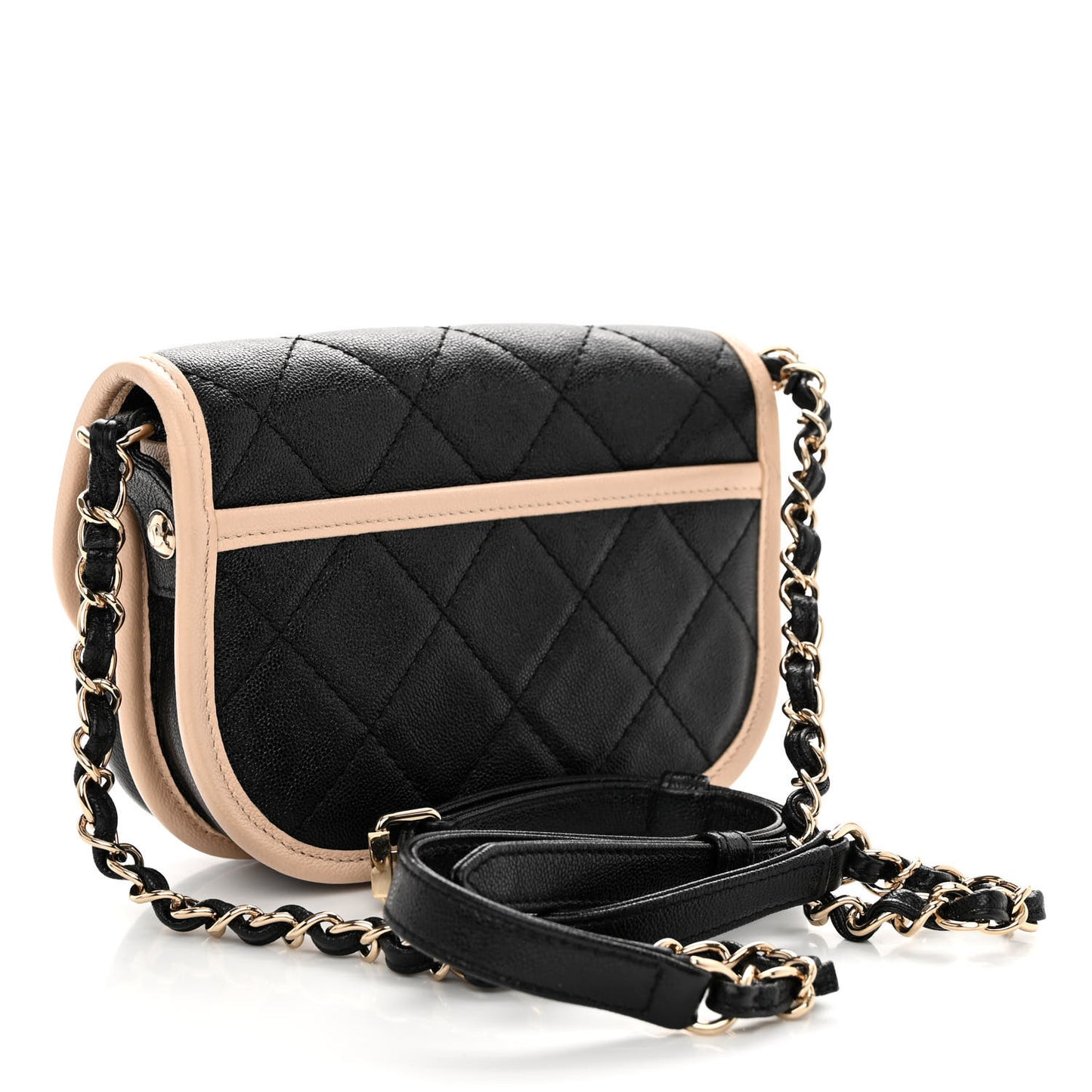 Iridescent Caviar Quilted Mini Two Tone Flap Black Beige