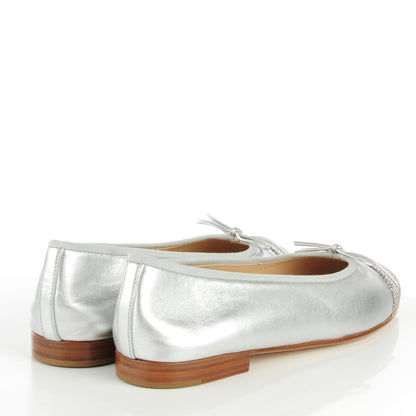 Chanel Metallic Lambskin Cap Toe CC Ballerina Flats 39 Silver 4 of 8