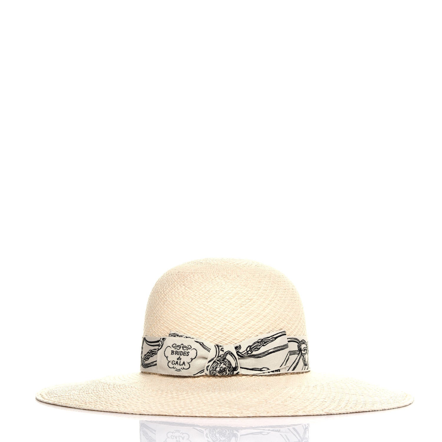 Hermes Straw Brides De Gala Panama Carrousel Hat 56 Naturel Ecru Black 3 of 8