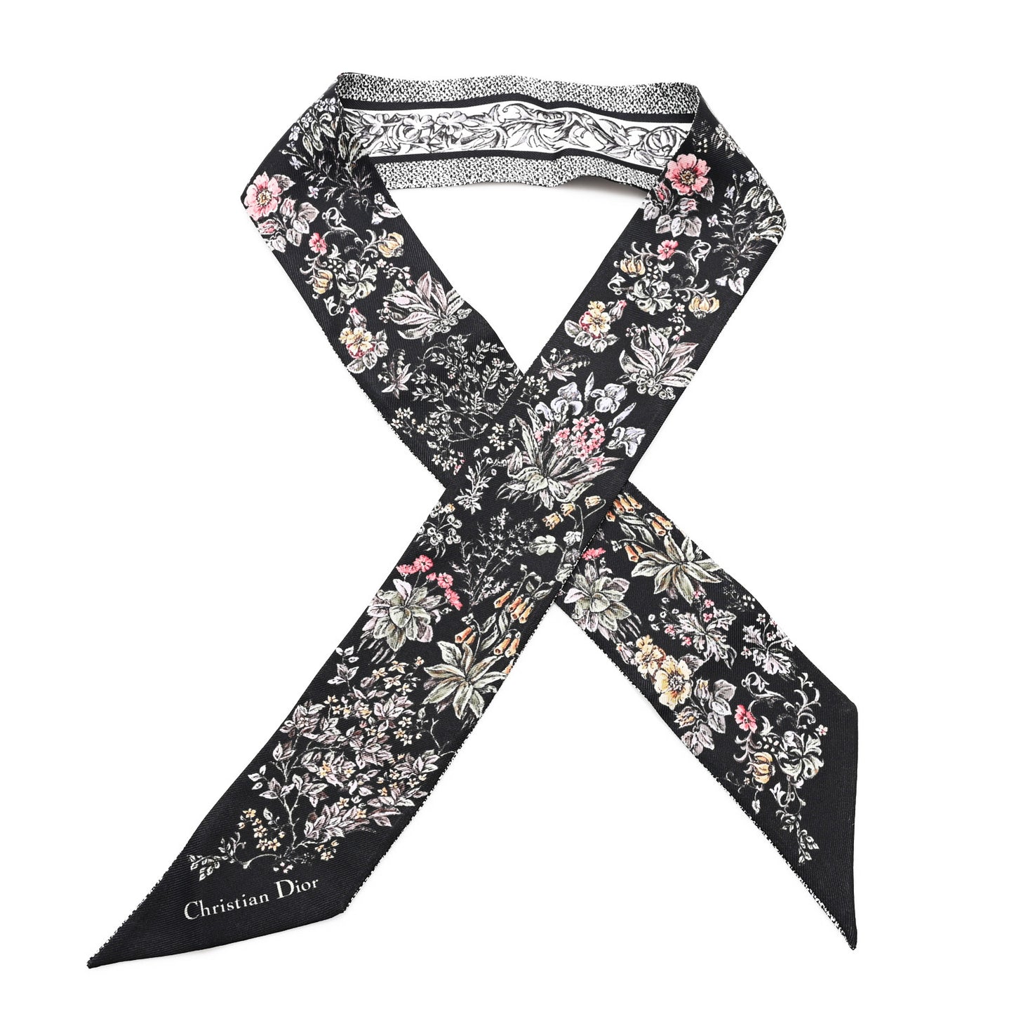 Silk Twill D-Floral Mitzah Scarf Black Multicolor