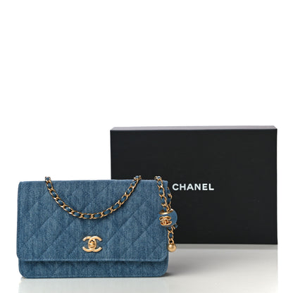 Chanel Denim Quilted CC Pearl Crush Wallet On Chain WOC Blue 12 of 12