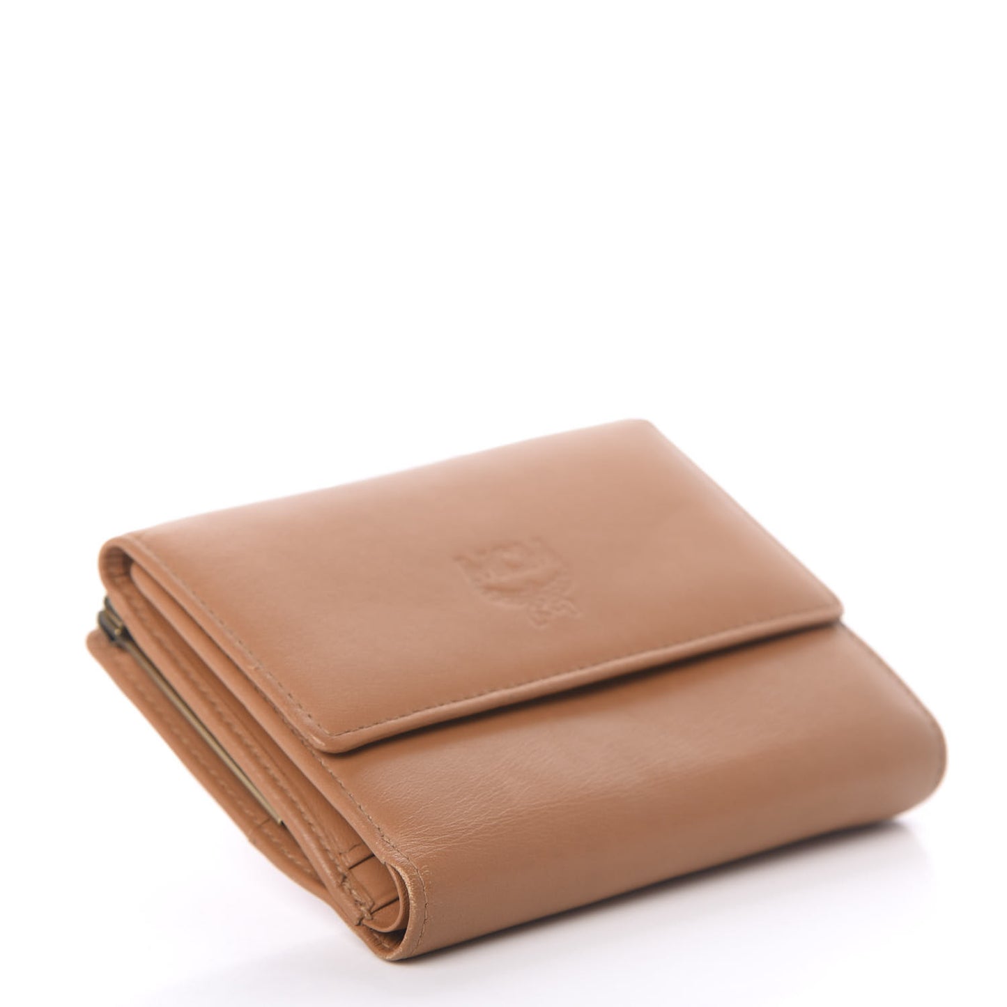 Calfskin Studded Compact Wallet Cognac