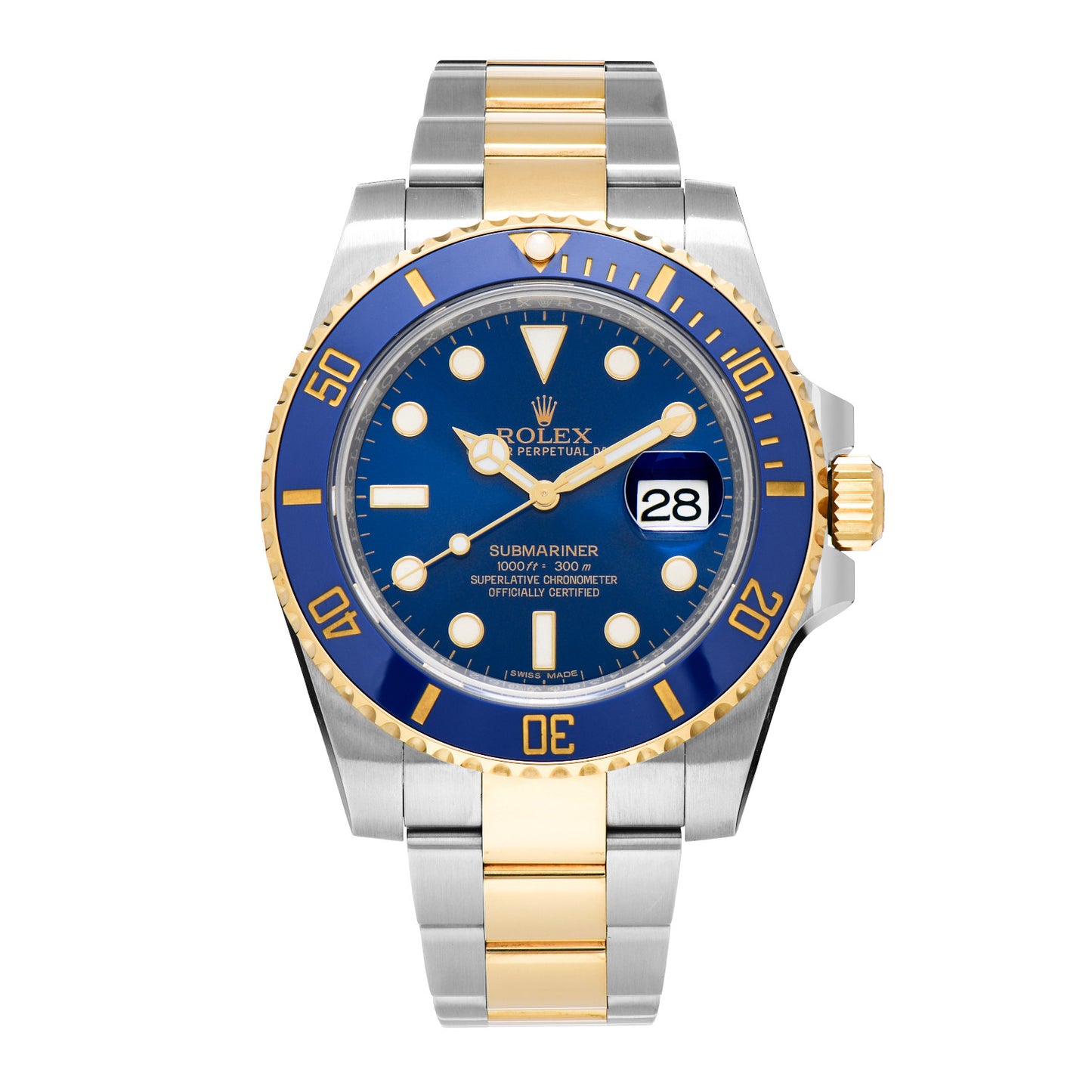 Stainless Steel 18K Yellow Gold 40mm Submariner Date Watch Royal Blue 116613LB