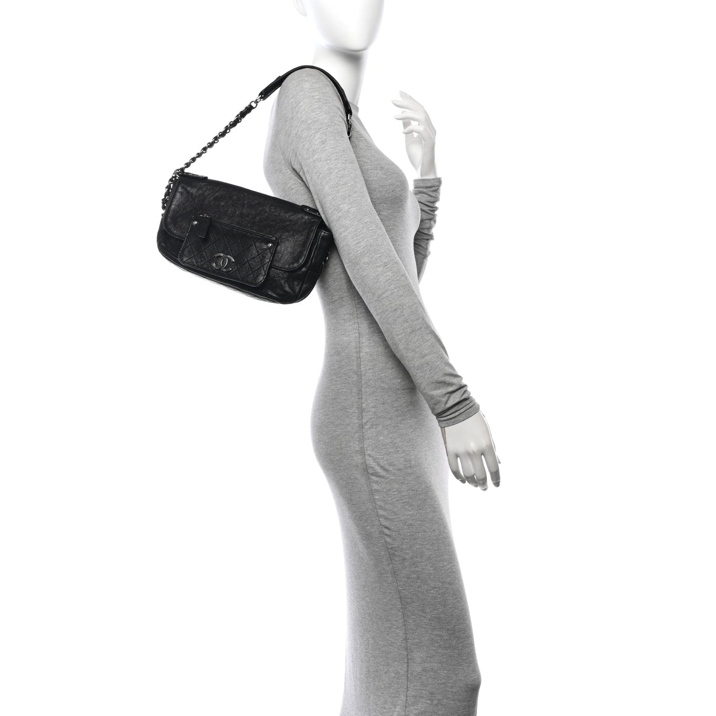 Glazed Caviar Small Pocket In The City Shoulder Bag Black