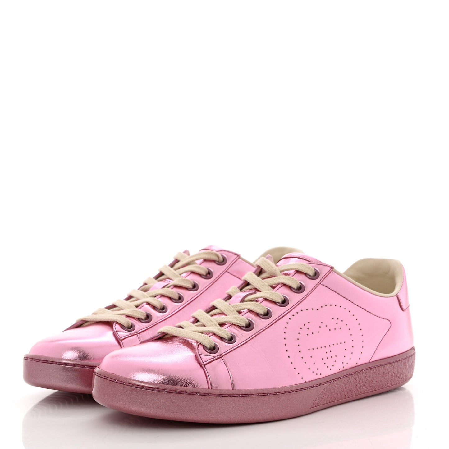 Metallic Nappa Interlocking G Perforated Womens Ace Sneakers 39 Rosa