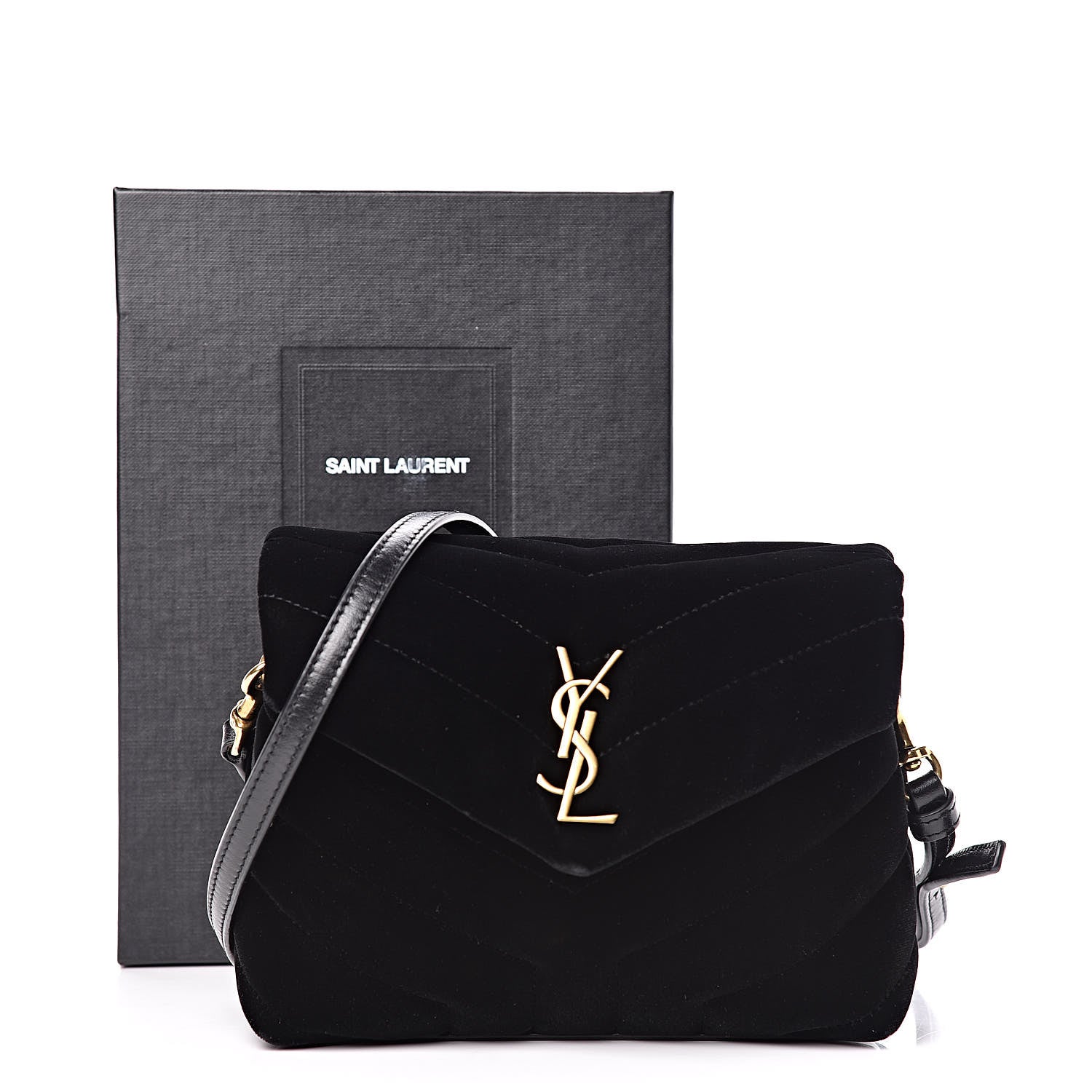 Saint Laurent Velvet Y Quilted Monogram Toy Loulou Chain Satchel French Black 13 of 13