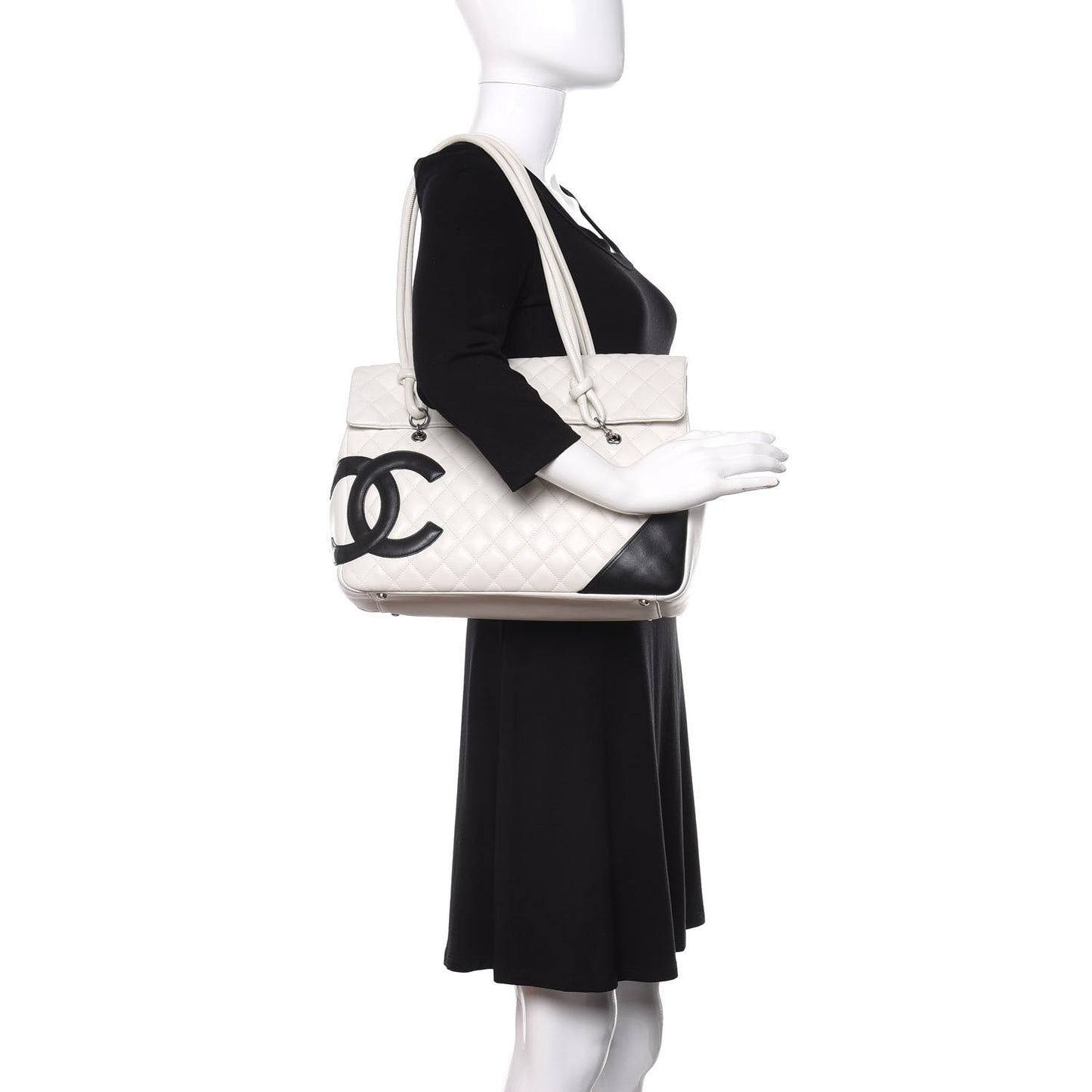 Calfskin Quilted Large Cambon Flap White Black