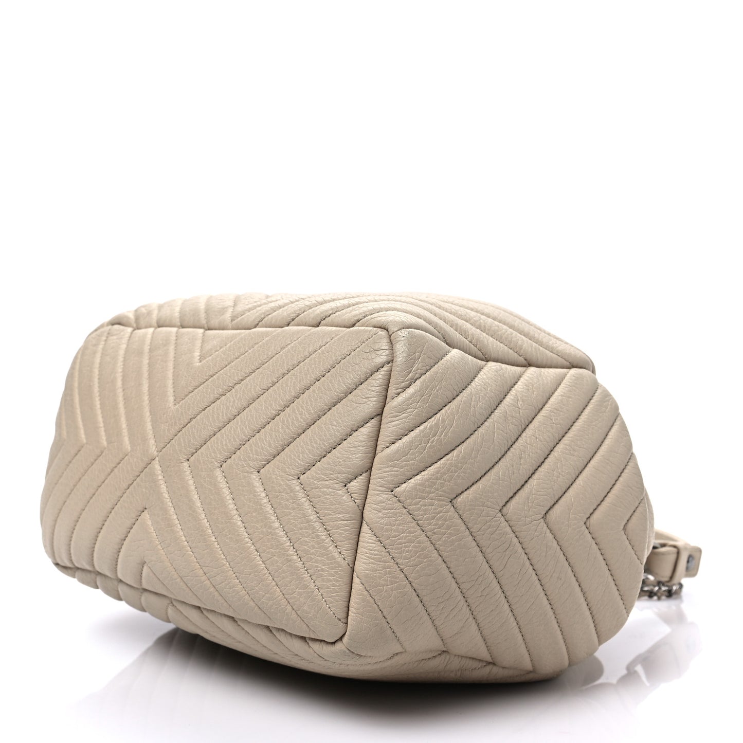 Deerskin Chevron Medium CC Chain Bucket Drawstring Bag Beige