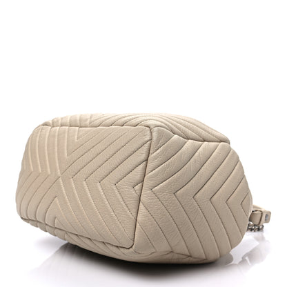 Chanel Deerskin Chevron Medium CC Chain Bucket Drawstring Bag Beige 6 of 7
