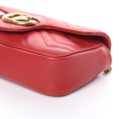 Gucci Calfskin Matelasse Super Mini GG Marmont Shoulder Bag Hibiscus Red 9 of 9