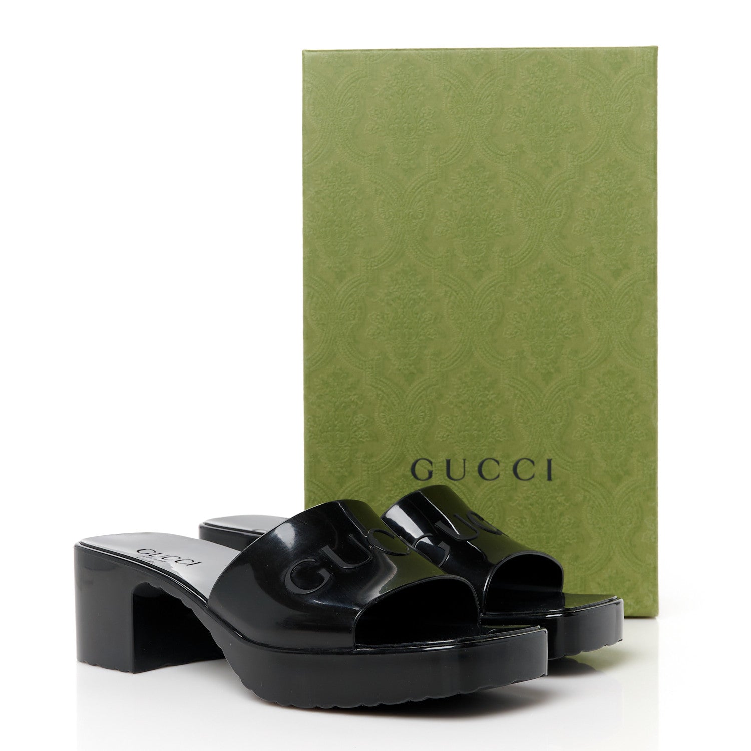 Gucci Rubber Gucci Logo Womens Platform 20/60mm Slide Sandals 38 Black 9 of 9