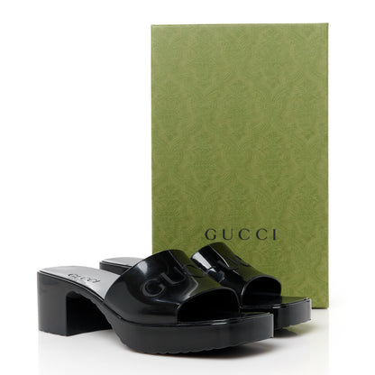 Gucci Rubber Gucci Logo Womens Platform 20/60mm Slide Sandals 38 Black 9 of 9