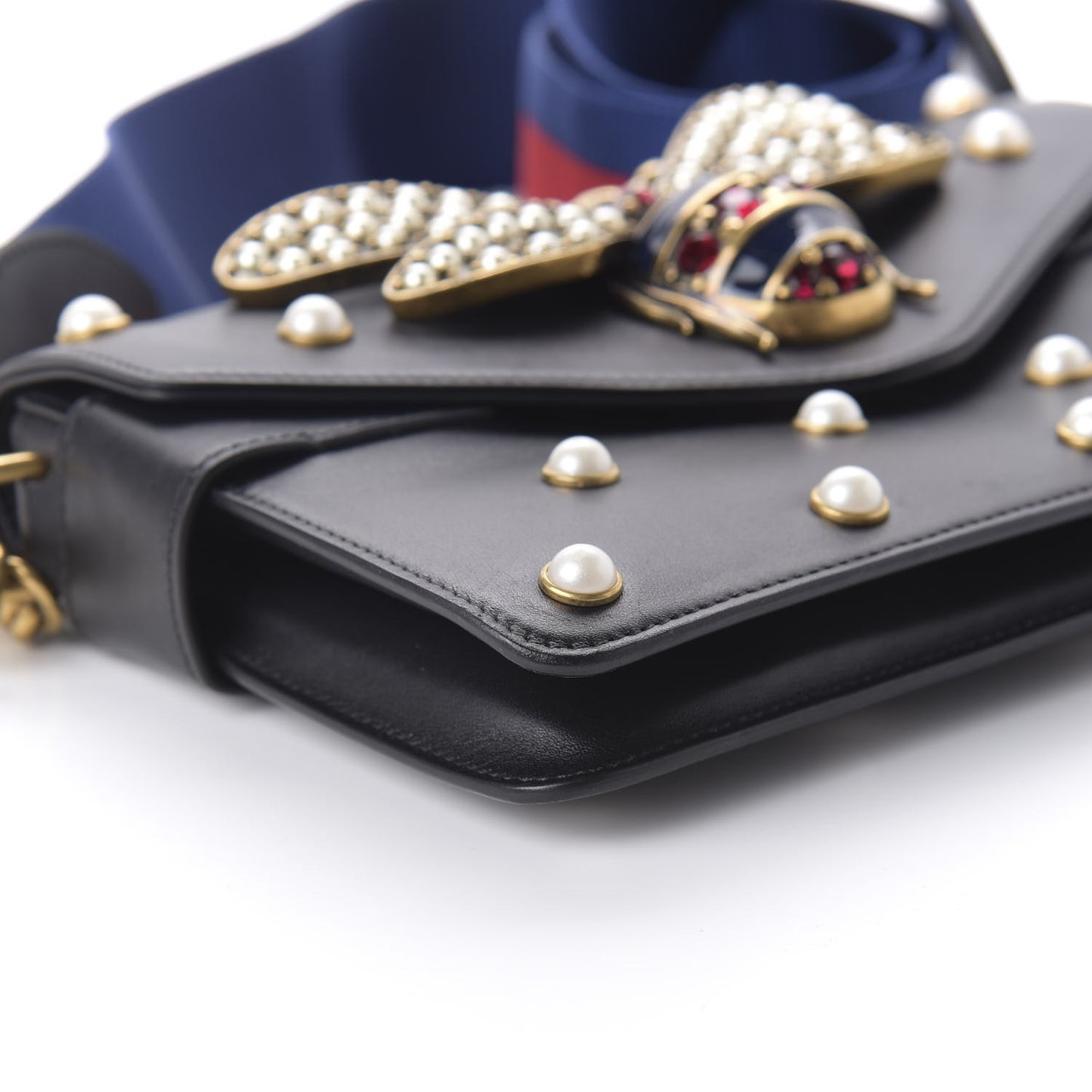 Nappa Pearl Studded Mini Queen Margaret Broadway Shoulder Bag Black