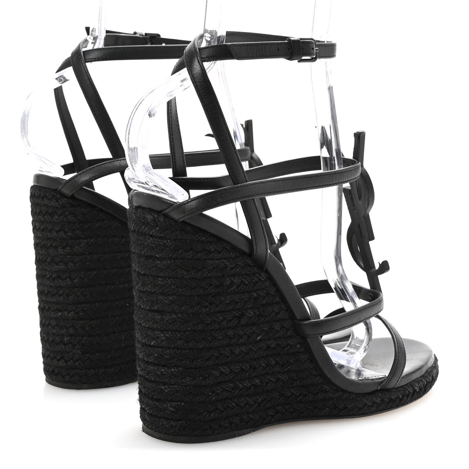 Saint Laurent Calfskin Cassandra Espadrille 105 Wedges 37.5 Black 5 of 9