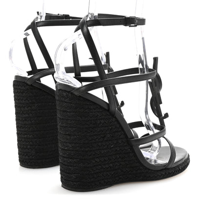 Saint Laurent Calfskin Cassandra Espadrille 105 Wedges 37.5 Black 5 of 9