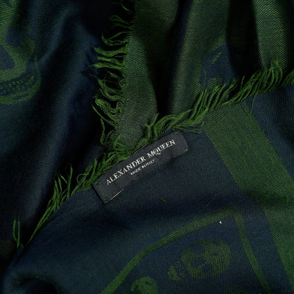 Alexander McQueen Cotton Viscose Skull Shawl Blue Green 4 of 4