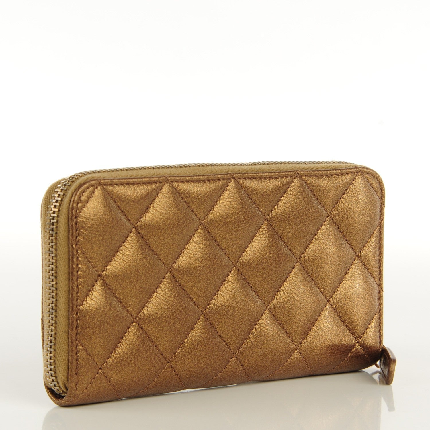 Chanel Metallic Calfskin Quilted Zip Around Wallet Gold 3 of 8