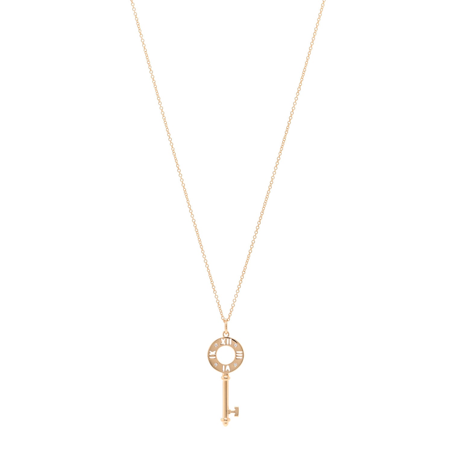 Tiffany 18K Rose Gold Diamond Atlas Pierced Key Pendant Necklace 1 of 5