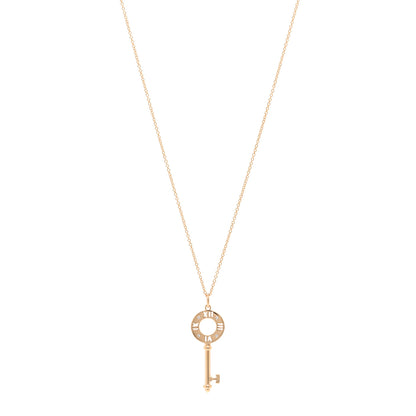 Tiffany 18K Rose Gold Diamond Atlas Pierced Key Pendant Necklace 1 of 5