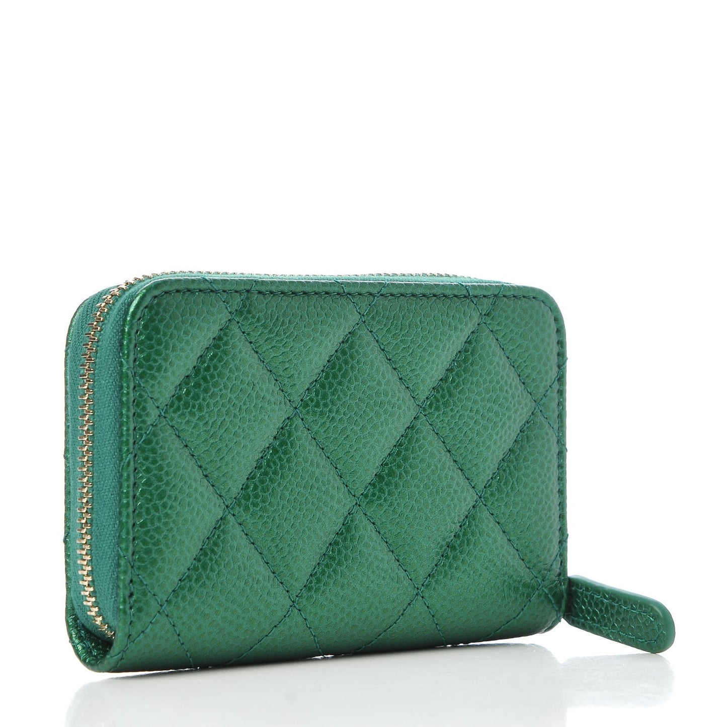 Metallic Caviar Quilted Zip Coin Purse Green