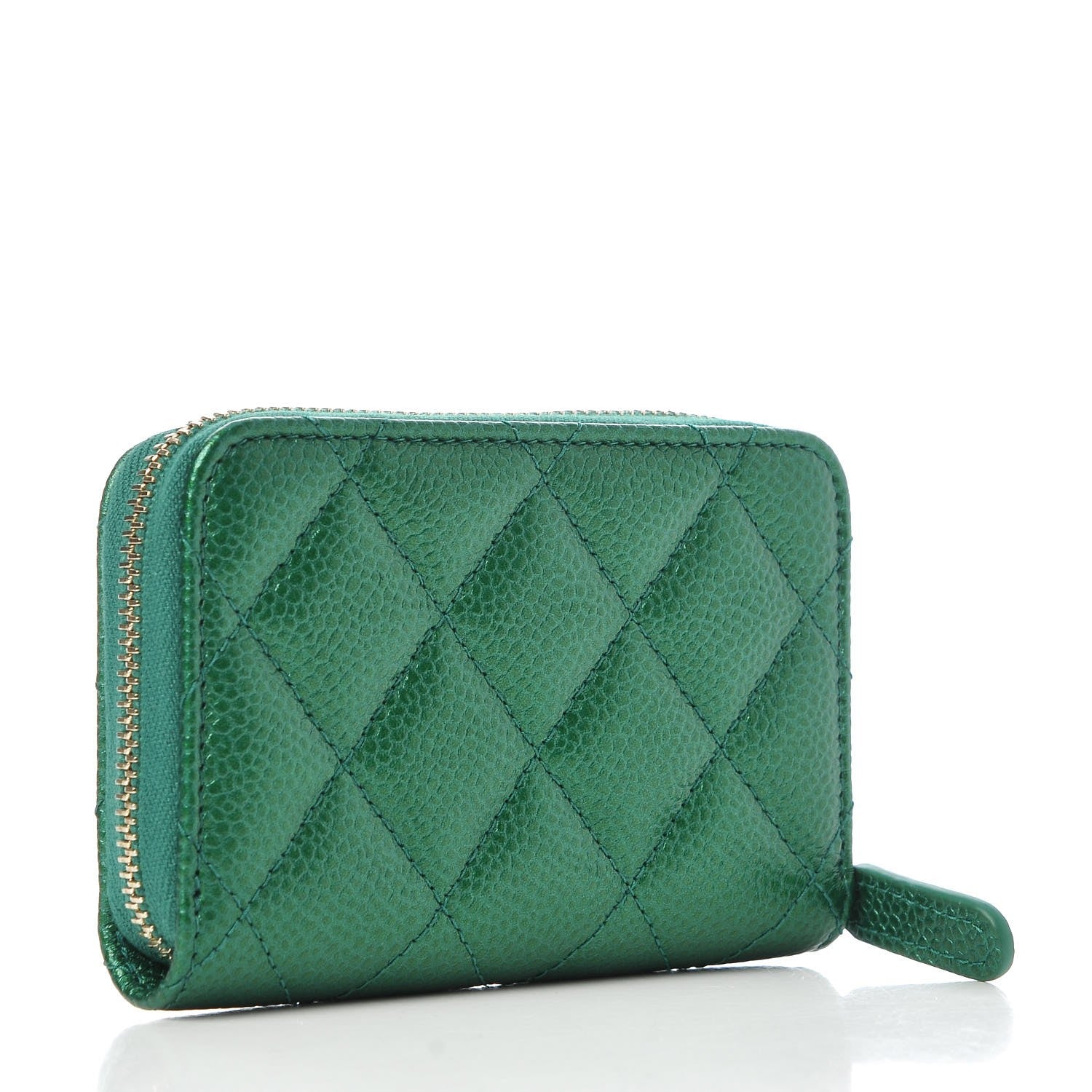 Chanel Metallic Caviar Quilted Zip Coin Purse Green 3 of 8