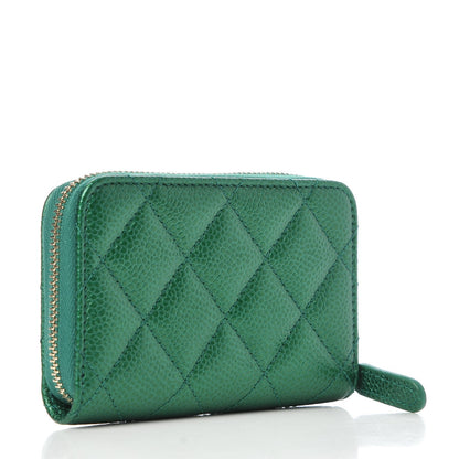 Chanel Metallic Caviar Quilted Zip Coin Purse Green 3 of 8