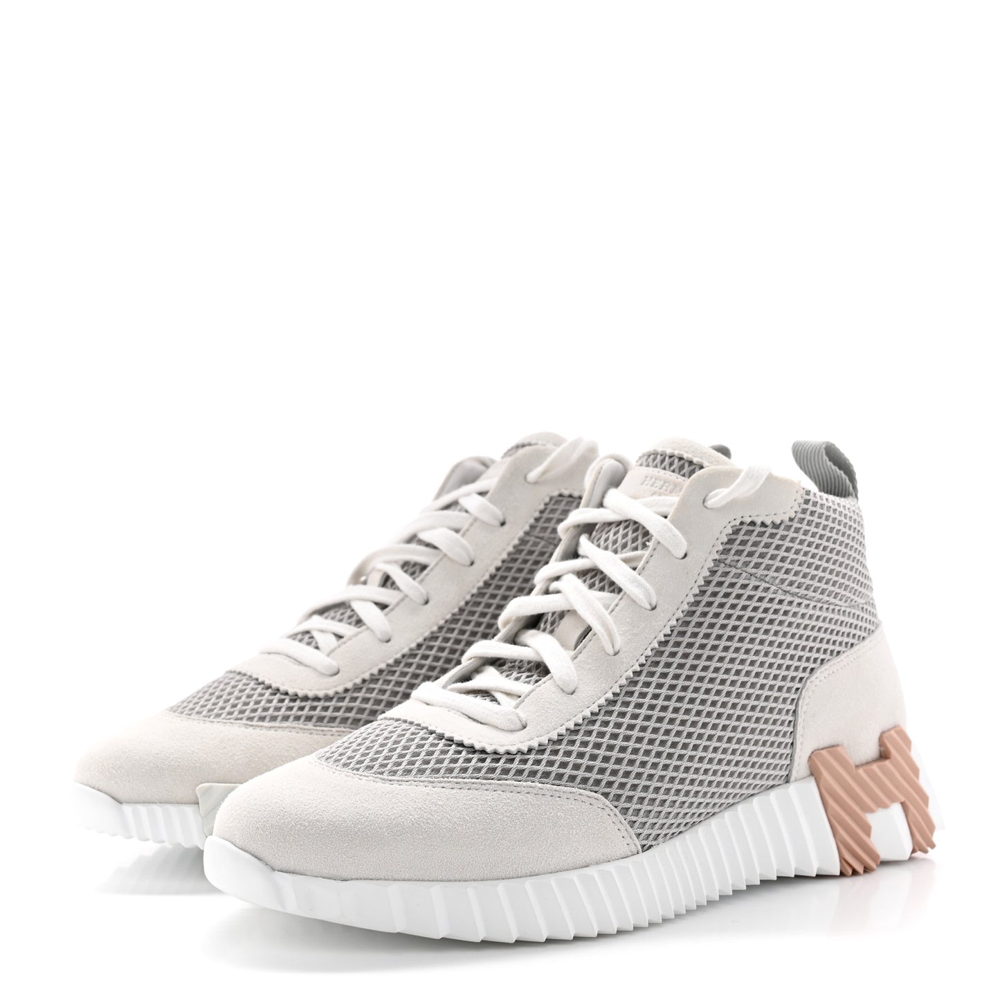Goatskin Suede Mesh Hip-Hop High Top Sneakers 39 Gris Lulea White