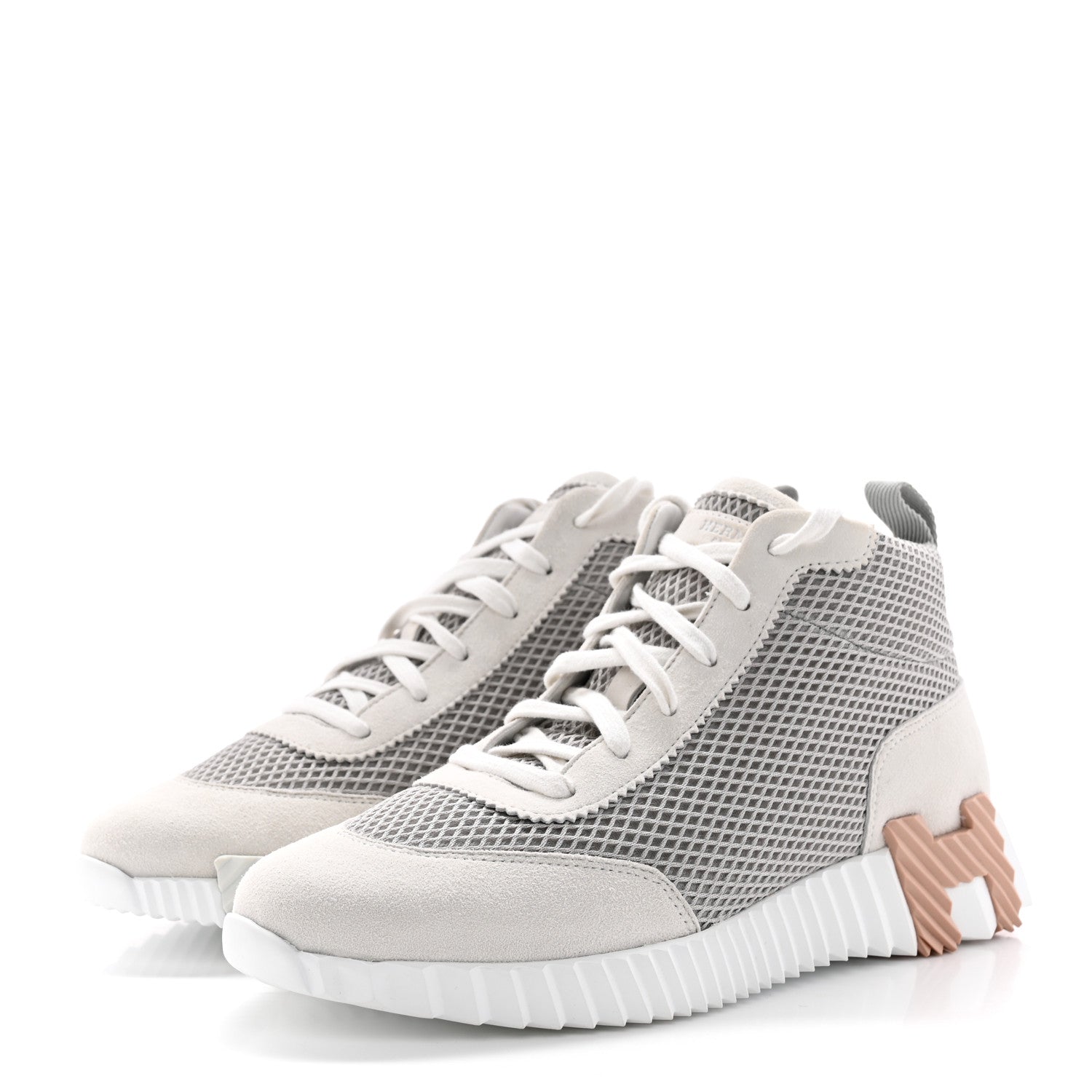 Hermes Goatskin Suede Mesh Hip-Hop High Top Sneakers 39 Gris Lulea White 3 of 12