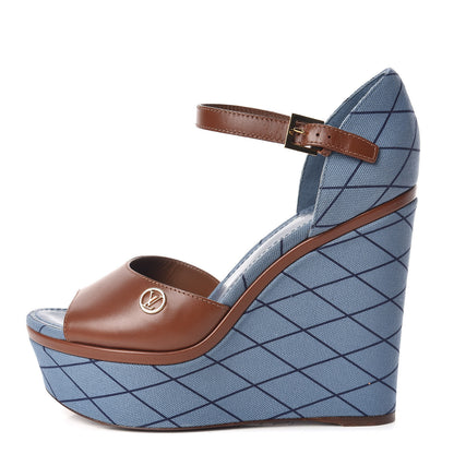 Louis Vuitton Denim Malletage Blossom Wedge Sandal 38.5 1 of 7