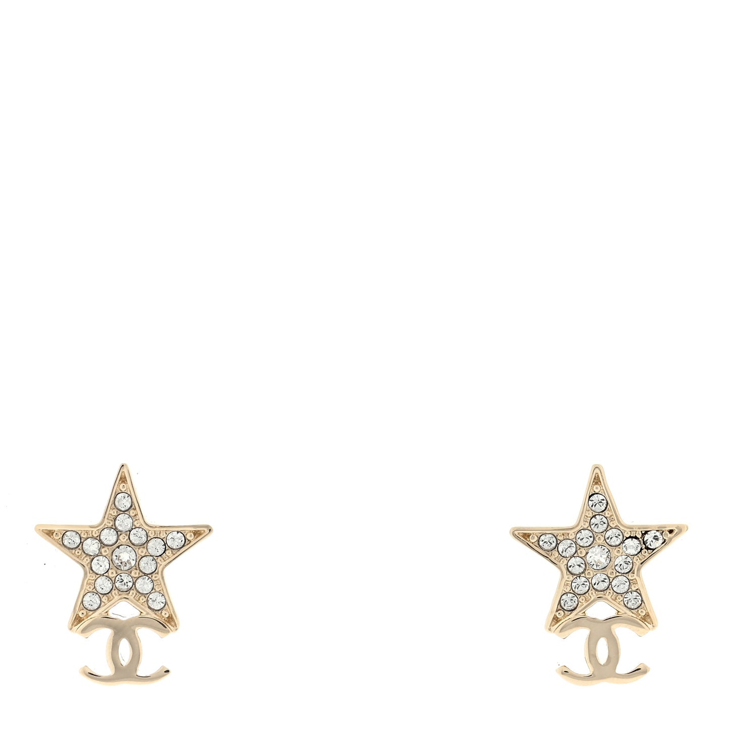 Metal Crystal CC Star Drop Earrings Gold