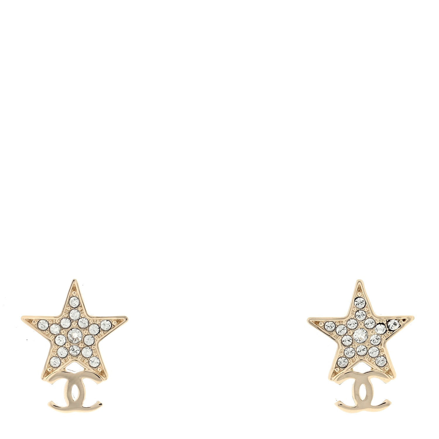 Chanel Metal Crystal CC Star Drop Earrings Gold 1 of 4