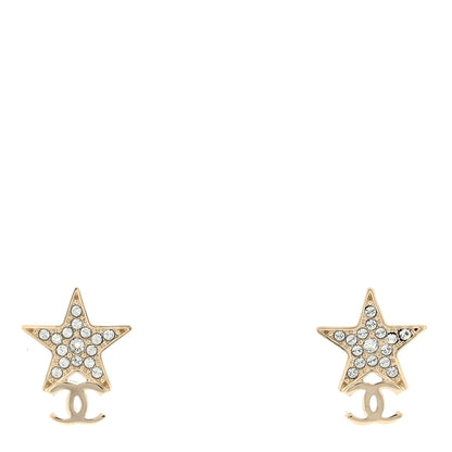 Chanel Metal Crystal CC Star Drop Earrings Gold 1 of 4