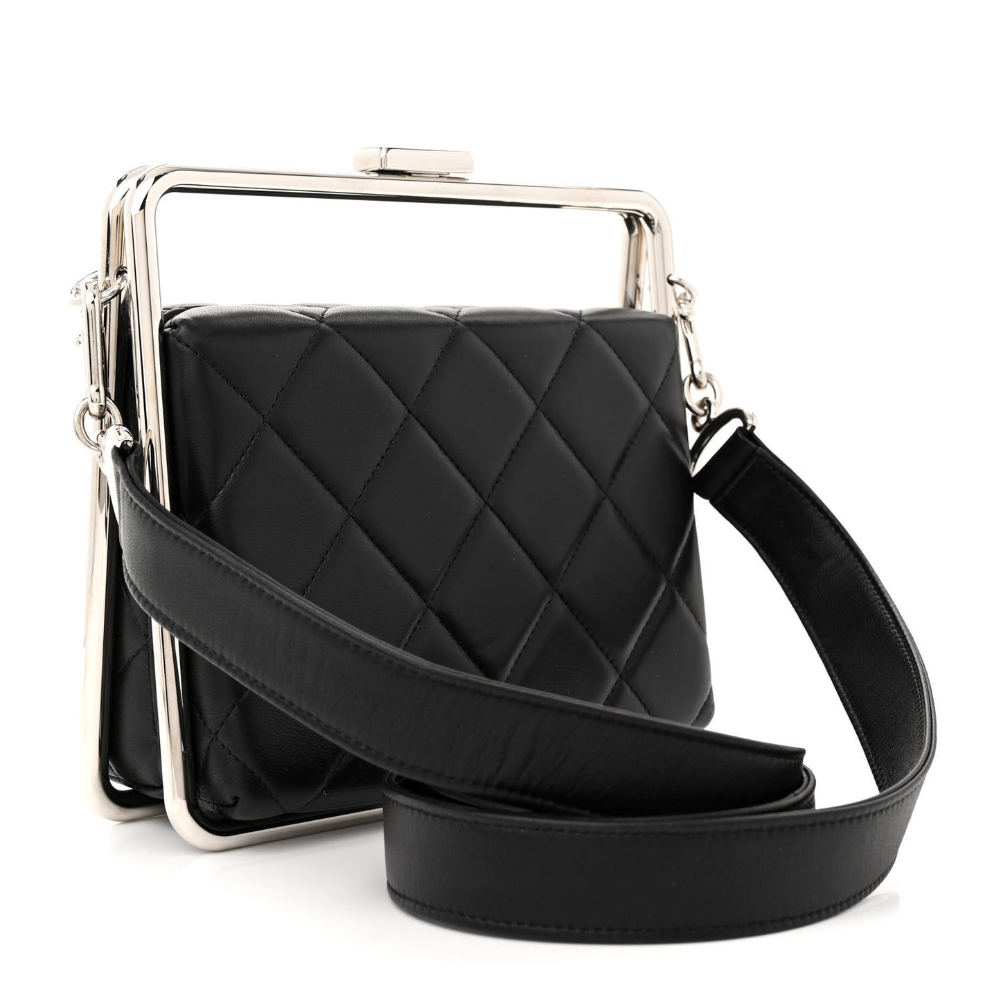 Quilted Lambskin Metal Bar Clutch Bag Black