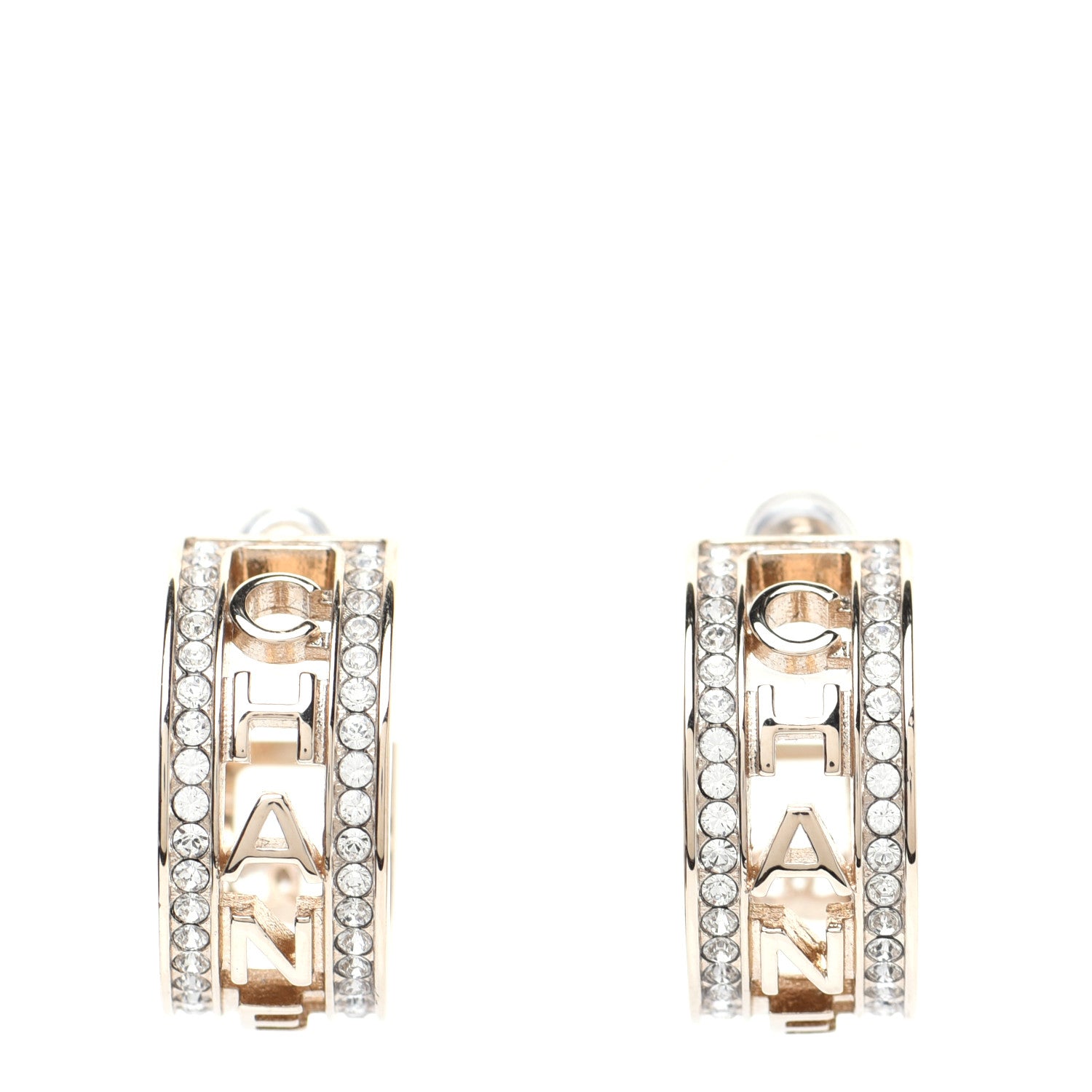 Chanel Metal Crystal Bow-tiful CC Hoop Earrings Gold 1 of 7