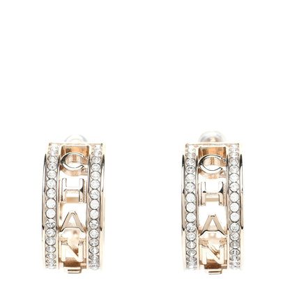 Chanel Metal Crystal Bow-tiful CC Hoop Earrings Gold 1 of 7