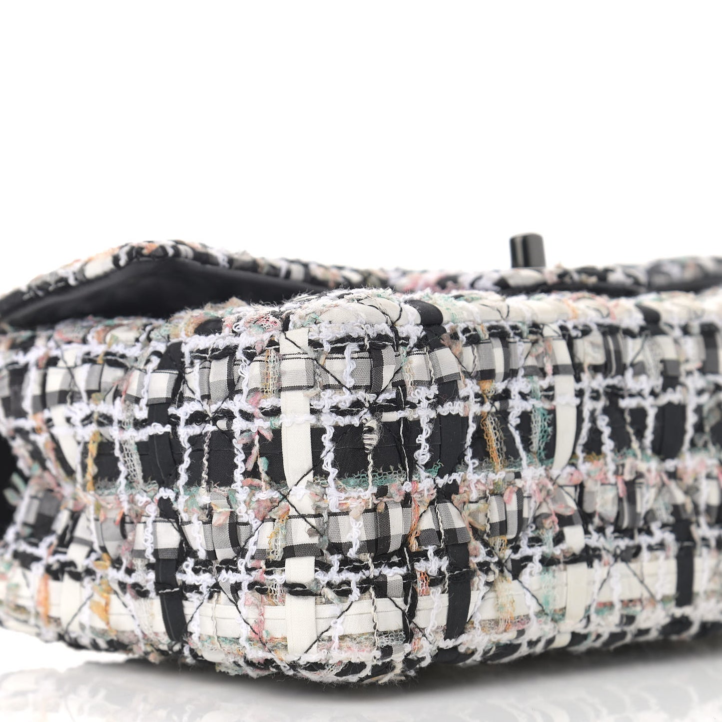 Tweed Quilted Mini Rectangular Flap White Black Multicolor