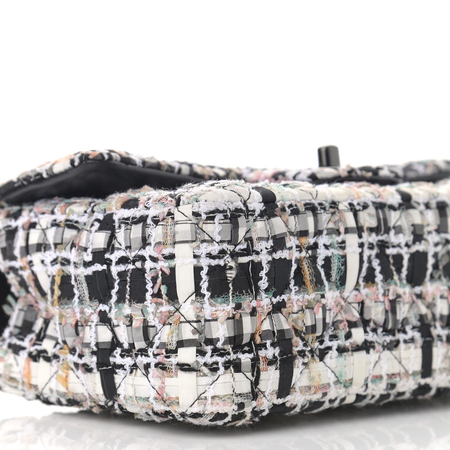 Chanel Tweed Quilted Mini Rectangular Flap White Black Multicolor 9 of 12