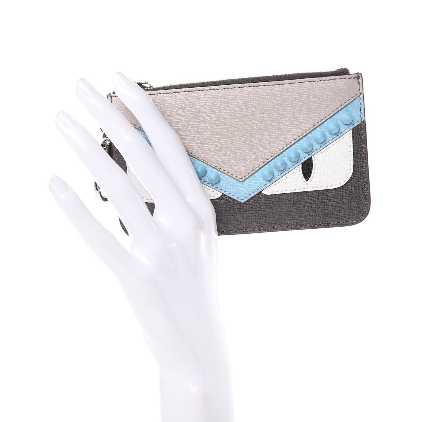 Vitello Elite Monster Eyes Studded Coin Pouch Key Case Carbone White Multicolor