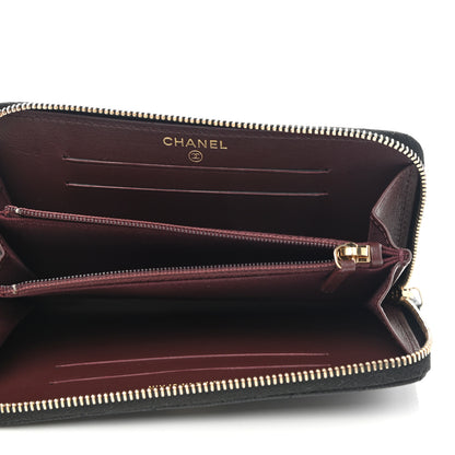 Chanel Caviar Chevron Quilted Small Zip Around Wallet Black 5 of 11
