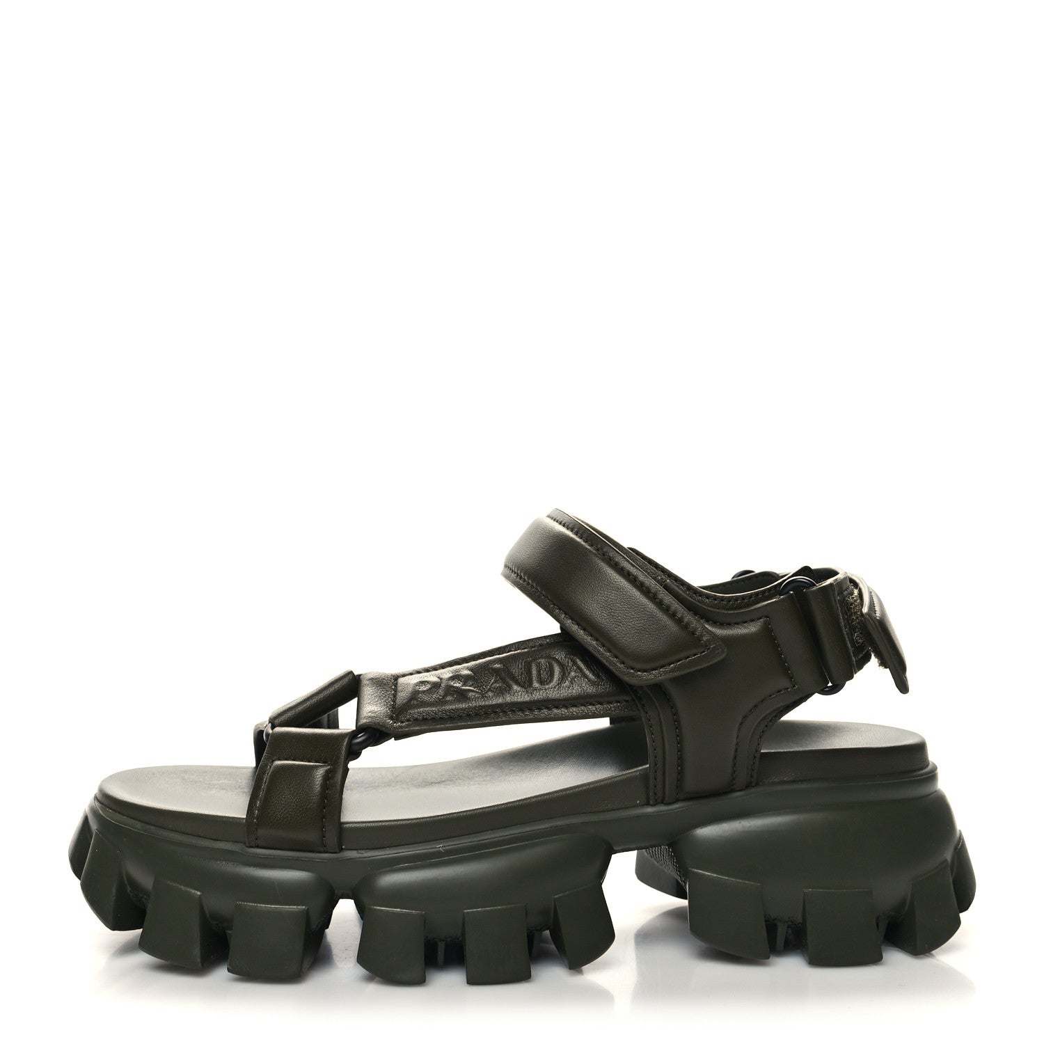 Prada Nappa Logo Embossed Thunder Sole 50mm Sport Sandals 38.5 Militare 1 of 8