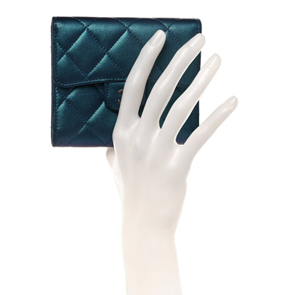 Chanel Metallic Lambskin Quilted Compact Flap Wallet Turquoise 2 of 15