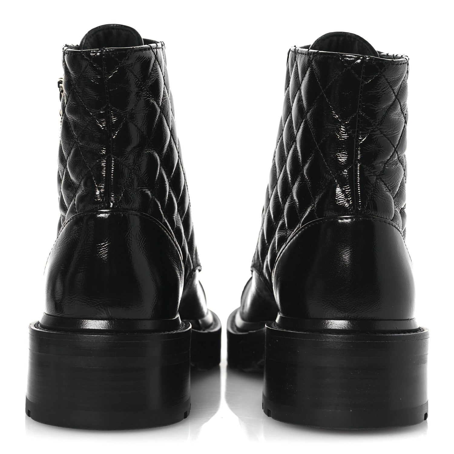 Chanel Shiny Calfskin Quilted Lace Up Combat Boots 36 Black 6 of 12