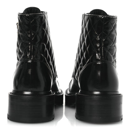 Chanel Shiny Calfskin Quilted Lace Up Combat Boots 36 Black 6 of 12