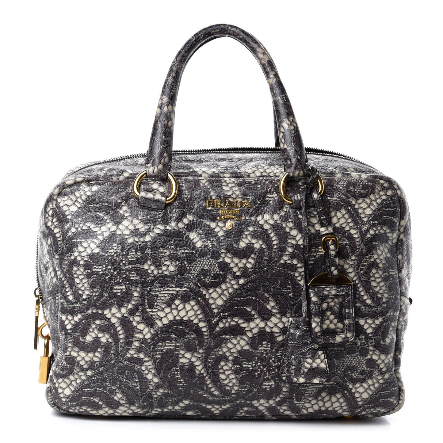 Cervo Lux Print Lace Bauletto Bag Talco