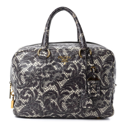 Prada Cervo Lux Print Lace Bauletto Bag Talco 1 of 13